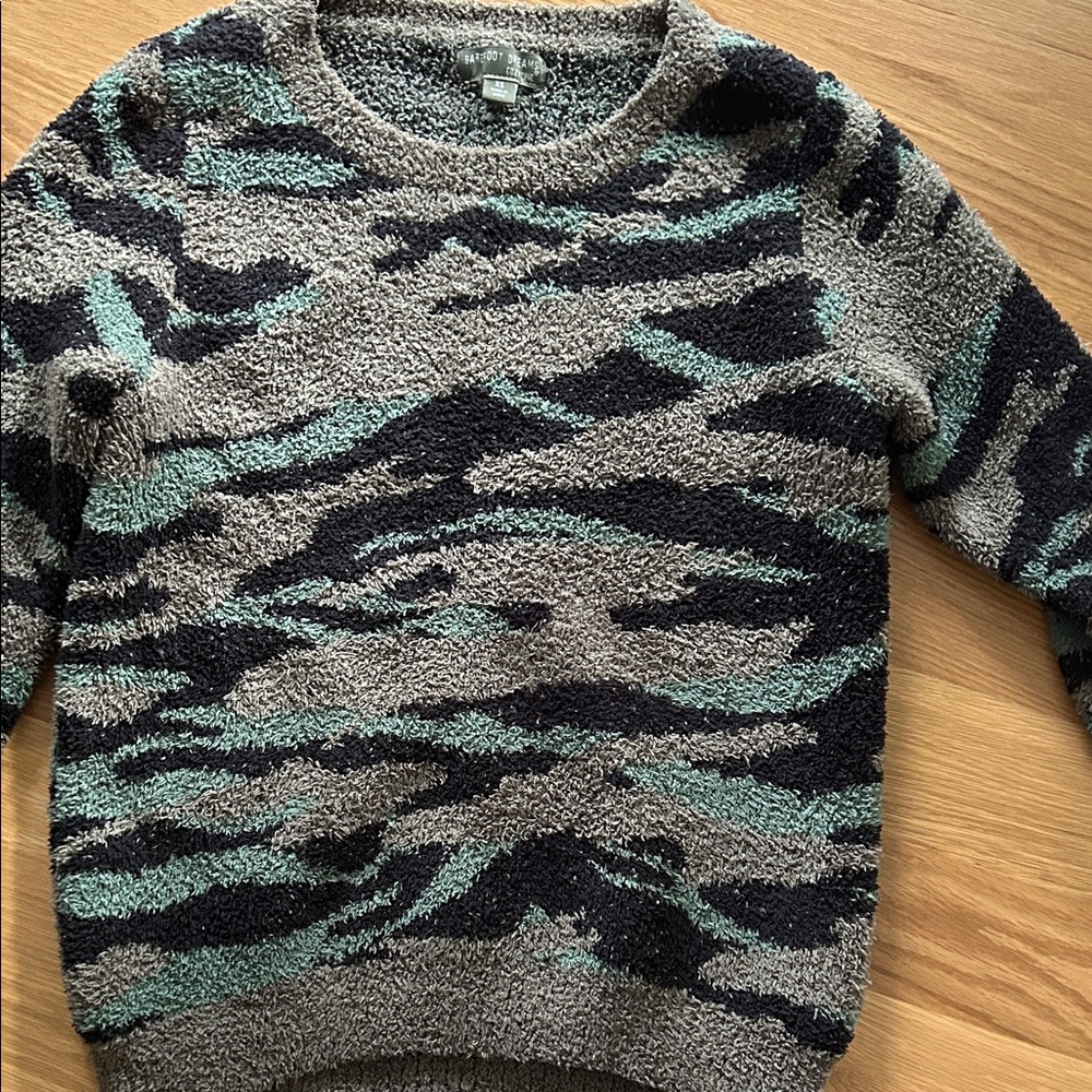 Barefoot Dreams Cozy Chic Sweater in Gray and Green XS